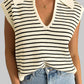 Stripe Turn-down V Neck Sweater Tank Top