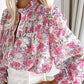 Frilled Collar Shirred Yoke Floral Bubble Sleeve Shirt