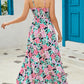 Sling V-Neck Elastic Waist Floral Maxi Dress