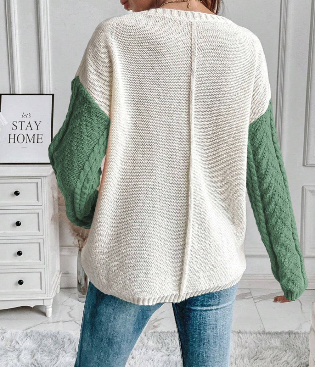 Tan Colorblock Patched Pocket Drop Shoulder Sweater