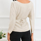 Lace-up Wrapped Split Hem Solid Long Sleeve Top