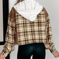 Plaid Patchwork Distressed Hooded Cropped Jacket