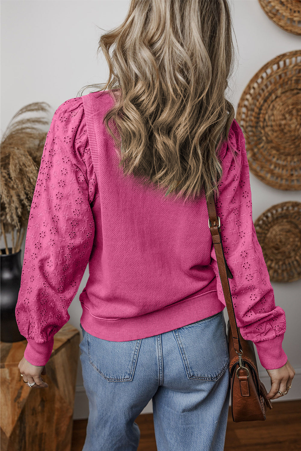 Textured Patchwork Round Neck Sweatshirt