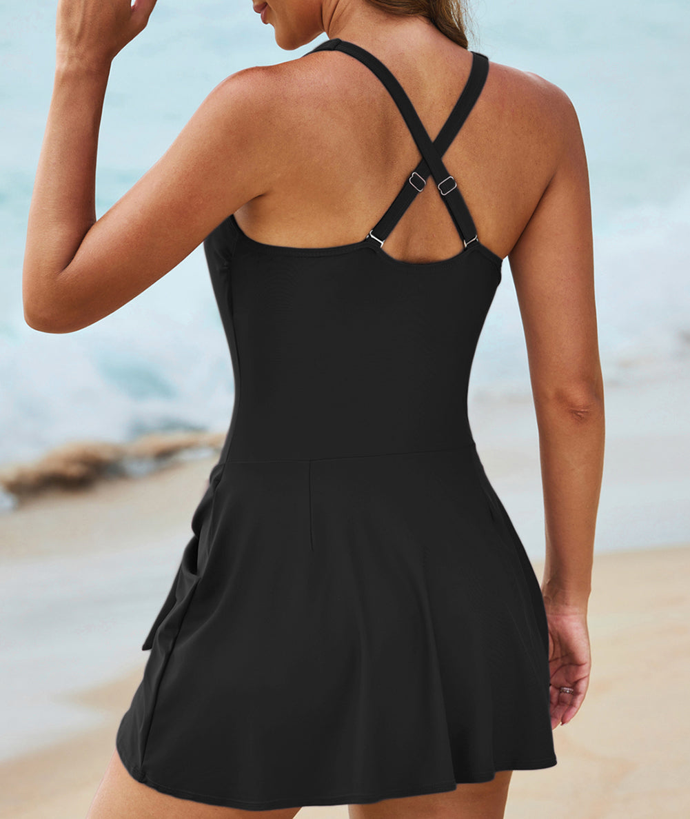 Knotted Split Skirt One Piece Swim Dress