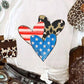 Stars Stripe Leopard Heart Shape Graphic T Shirt