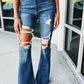High Waist Distressed Cutout Flare Leg Jeans