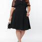 Black Plus Size Collared Mesh Yoke Fit Flare Dress
