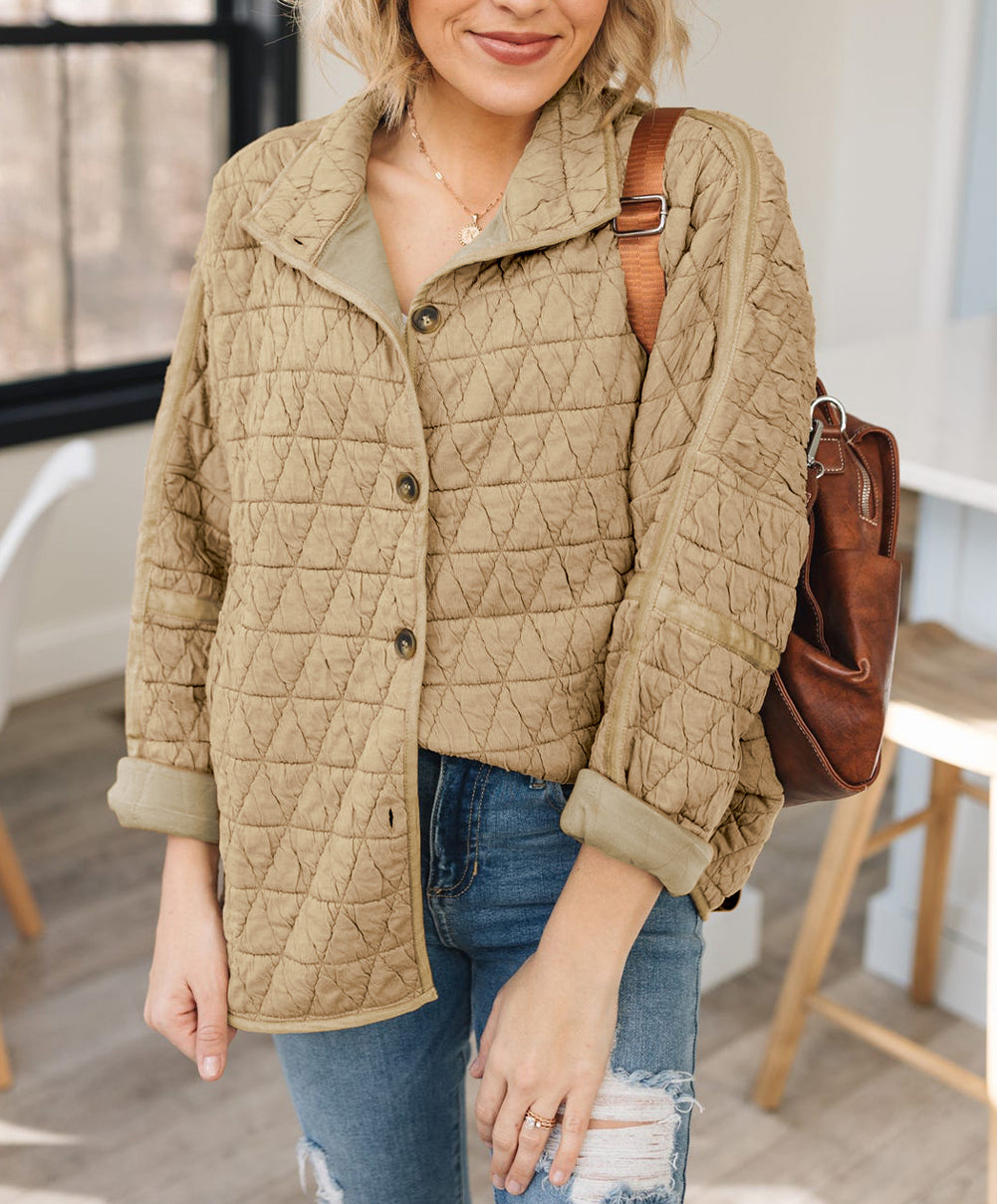 Quilted Button Front Funnel Neck Jacket