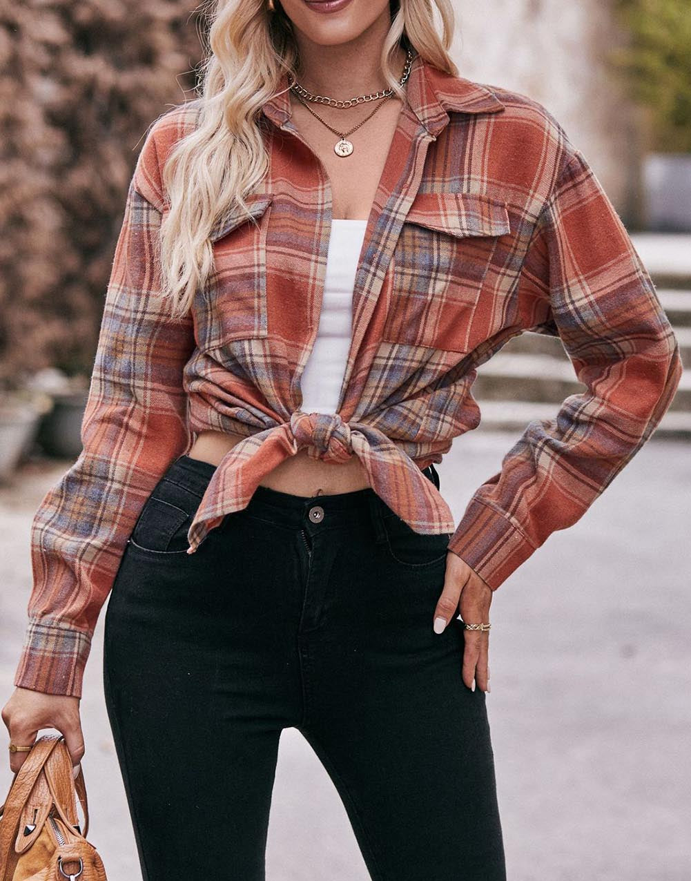 Multicolor Plaid Print Flap Pocket Shirt