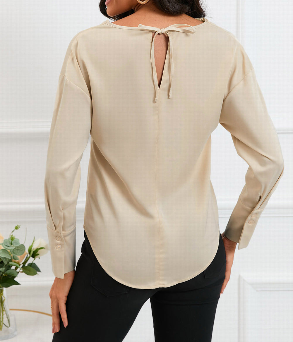 Cowl Neck Long Sleeve Elegant Blouse
