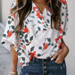 White Floral Print Drape V Neck Short Sleeve Blouse