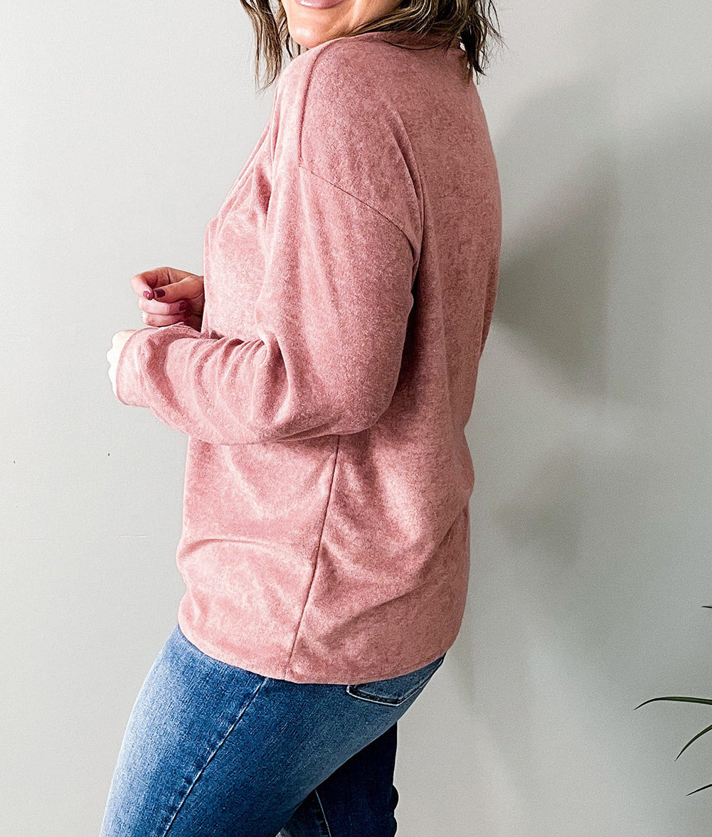 Plus Size Long Sleeve V-Neck Buttoned Top