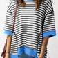 Stripe Oversized Contrast Trim Exposed Seam High Low T Shirt