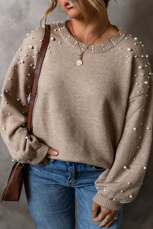 Pearled Drop Shoulder Plus Size Sweater