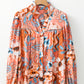 Floral Print Shirred Cuff Buttoned Loose Shirt