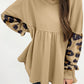 Leopard Splicing Sleeve Ruffle Loose Sweatshirt