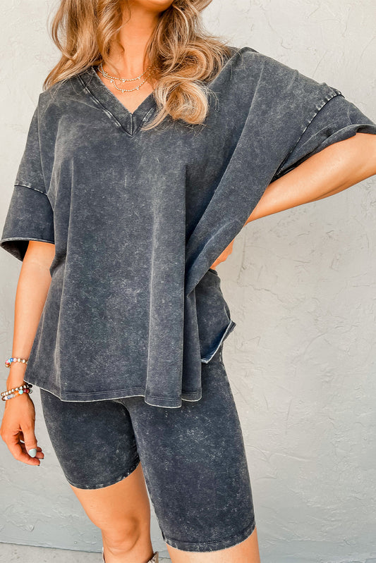 Mineral Washed Oversized T Shirt and Shorts Set