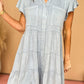 Mineral Washed Ruffle Sleeve Tiered Chambray Dress