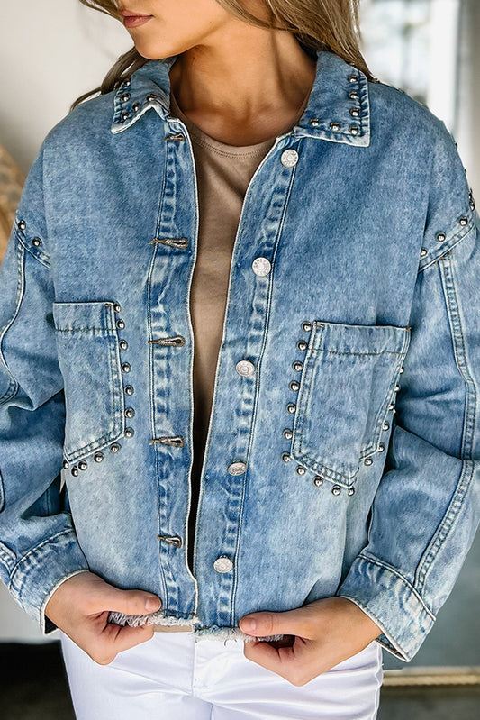 Studded Acid Wash Denim Jacket