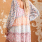 Floral Colorblock Tiered Puff Sleeve Dress
