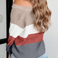 Loose Colorblock Knitted Henley Sweater