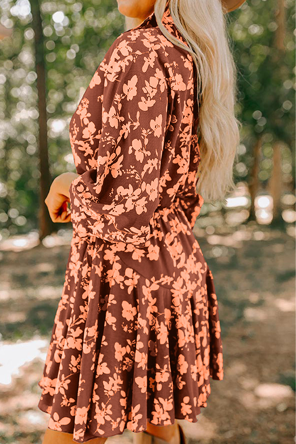 Floral Print Drawstring Tunic Flowy Short Dress