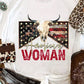 American Woman Cow Skull Print Graphic T Shirt