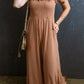 Ruffled Shirred Wide Leg Sleeveless Jumpsuit
