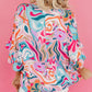 Abstract Print Ruffle V Neck Blouse