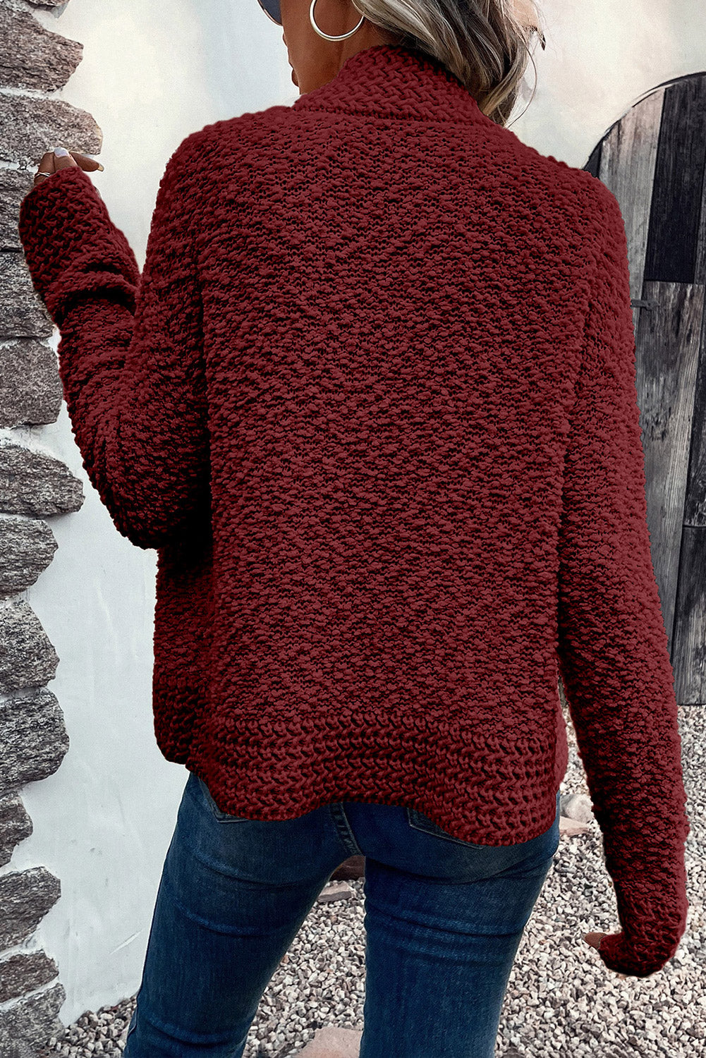 Popcorn Knit Open Front Cardigan