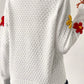 Colorful Flower Applique Textured Knit Sweater