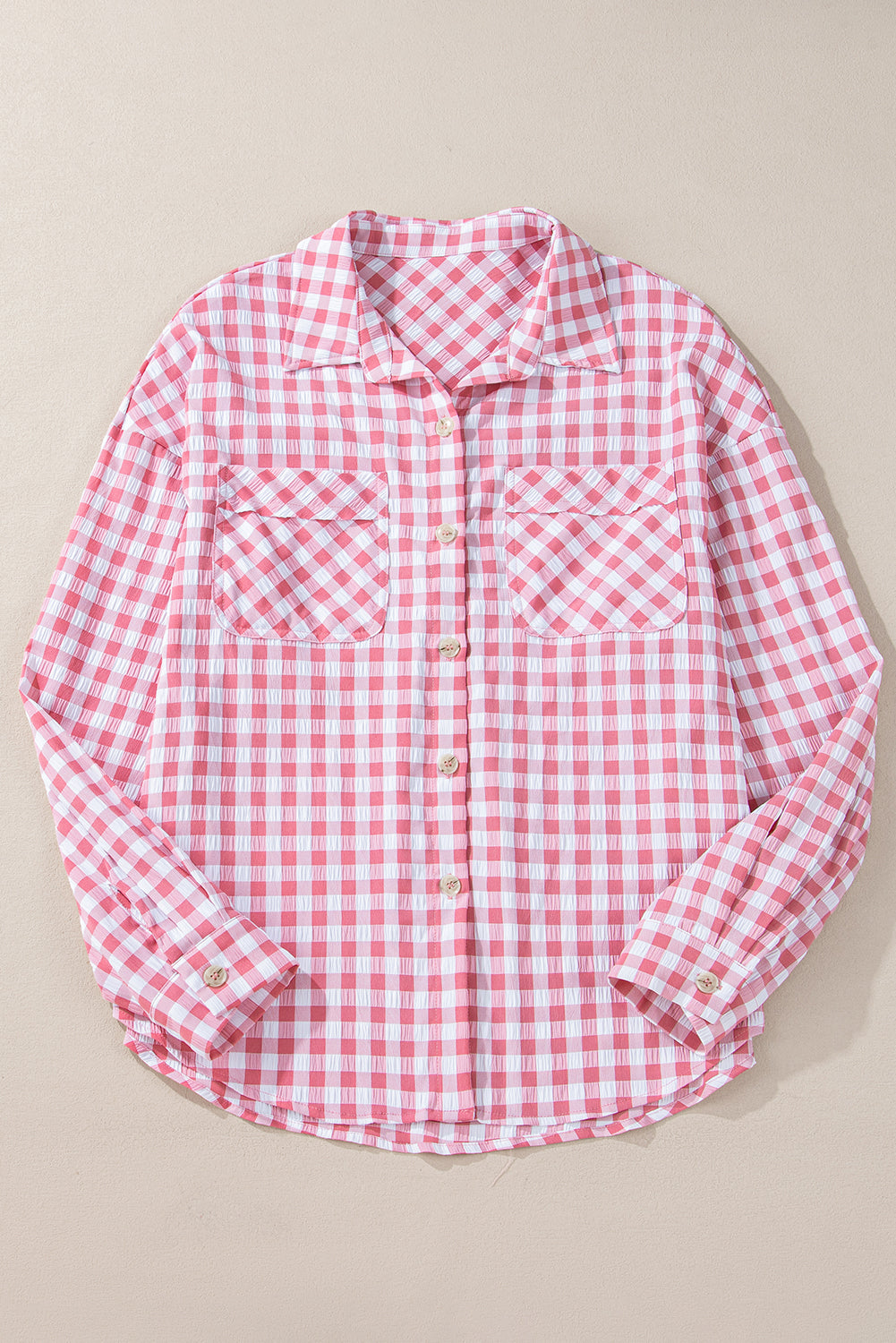 Gingham Print Chest Pockets Buttoned Collared Shirt
