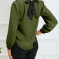 Color Block Bow Back Mock Neck Blouse