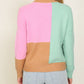 Colorblock Mock Neck Ribbed Trim Sweater