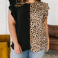 Leopard Contrast Block Flutter Sleeve Plus Size Top