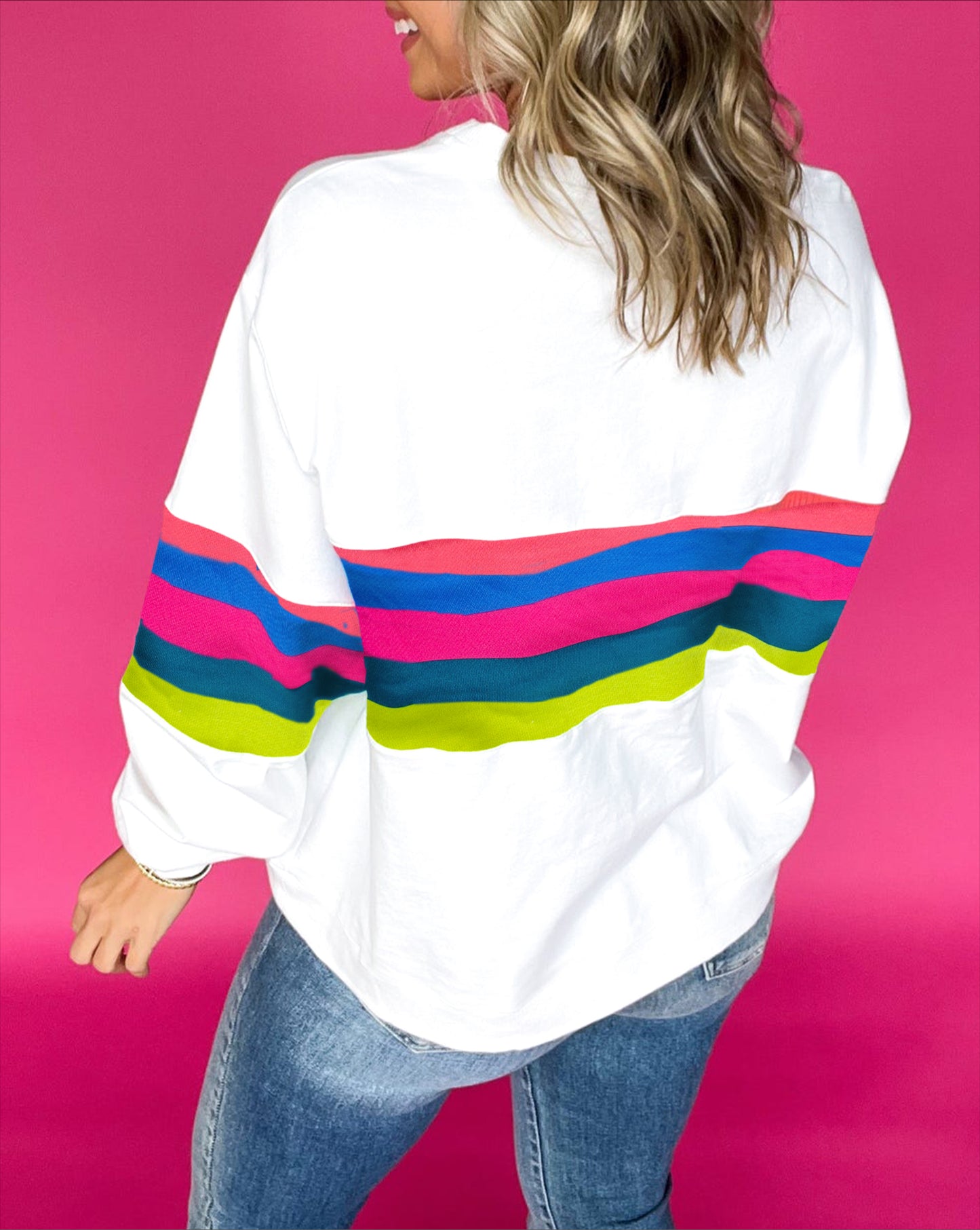 Colorful Striped Accent Long Sleeve T Shirt