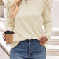 Solid Color Textured Puff Sleeve Crew Neck Top