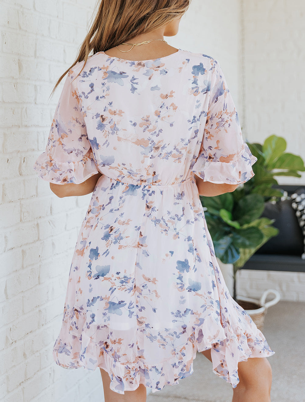 Floral Print Flared Sleeve Ruffle Dress