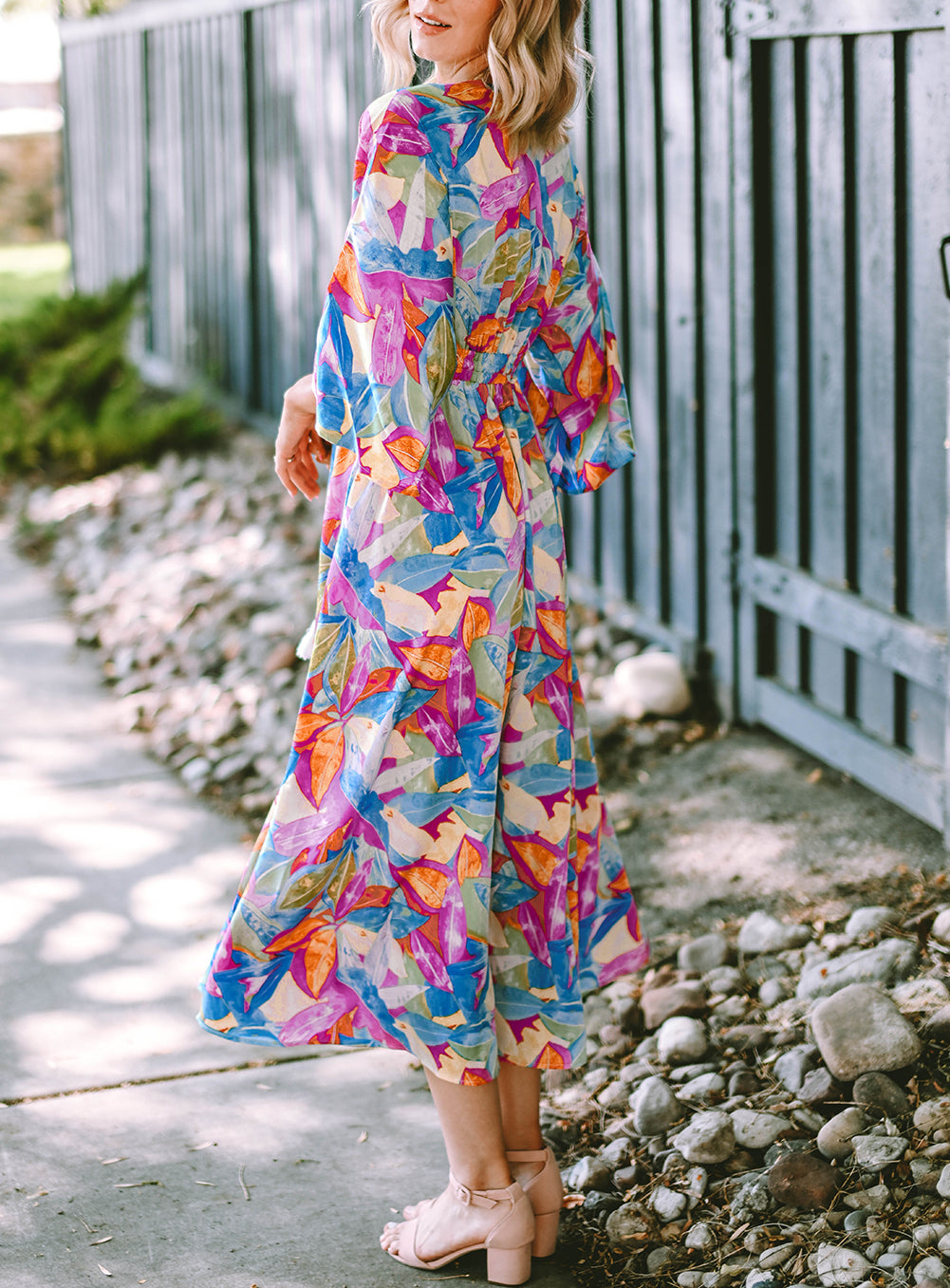 Abstract Print High Waist V Neck Maxi Dress
