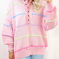Rainbow Stripes Drop Shoulder Baggy Henley Sweater