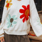 Big Flower Pattern V Neck Drop Shoulder Sweater