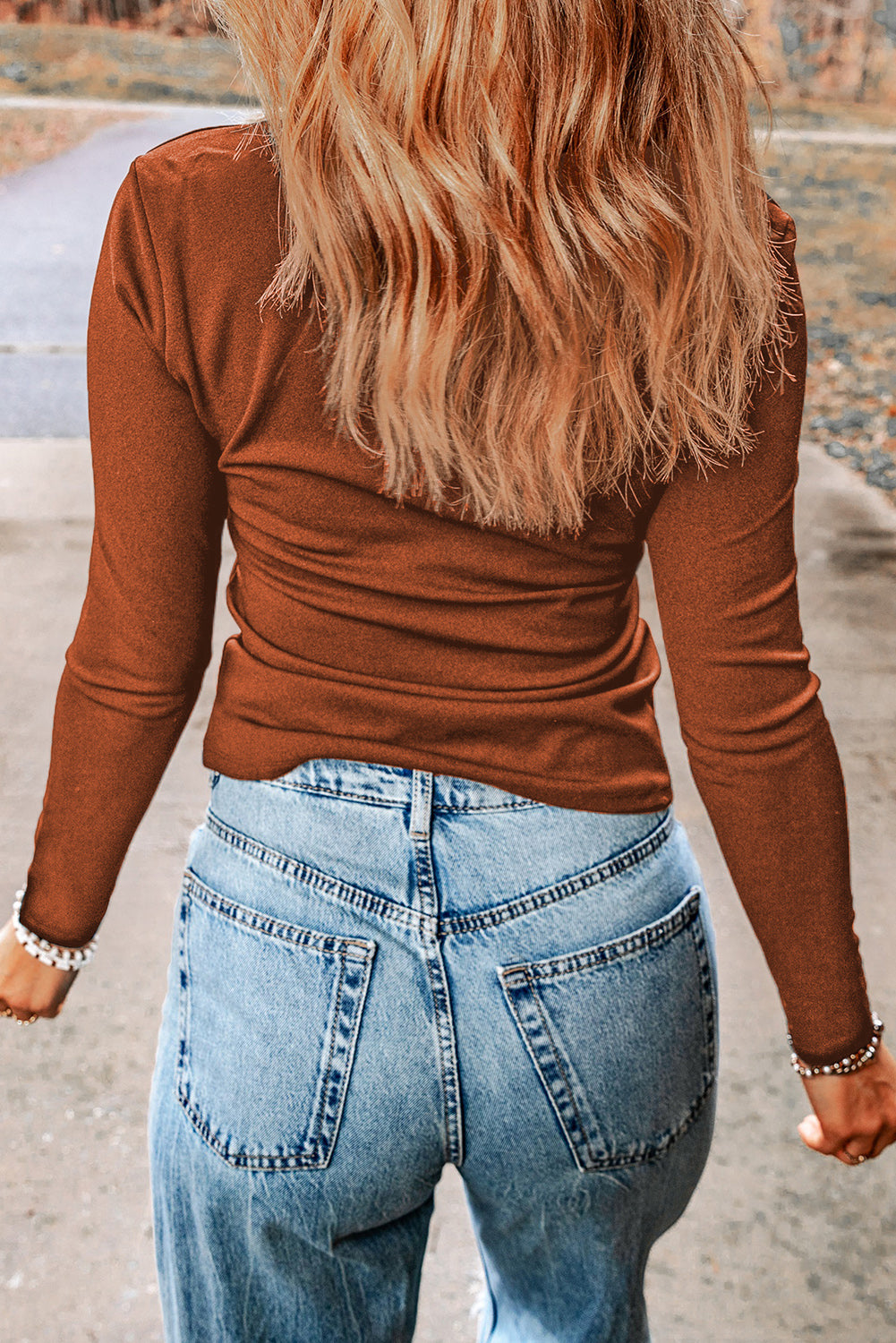 Asymmetric Neckline Slim Fit Long Sleeve Top