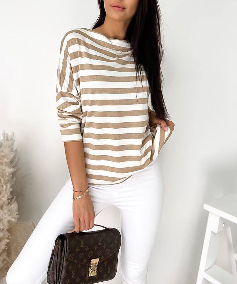 Striped Boat Neck Long Sleeve Top