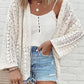 Hollow Out Knit Drop Shoulder Open Front Cardigan