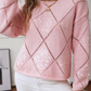 Hollowed Rhombus Pattern Sequin Detail Round Neck Sweater