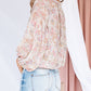 Paisley Print Buttons Bubble Sleeve Blouse