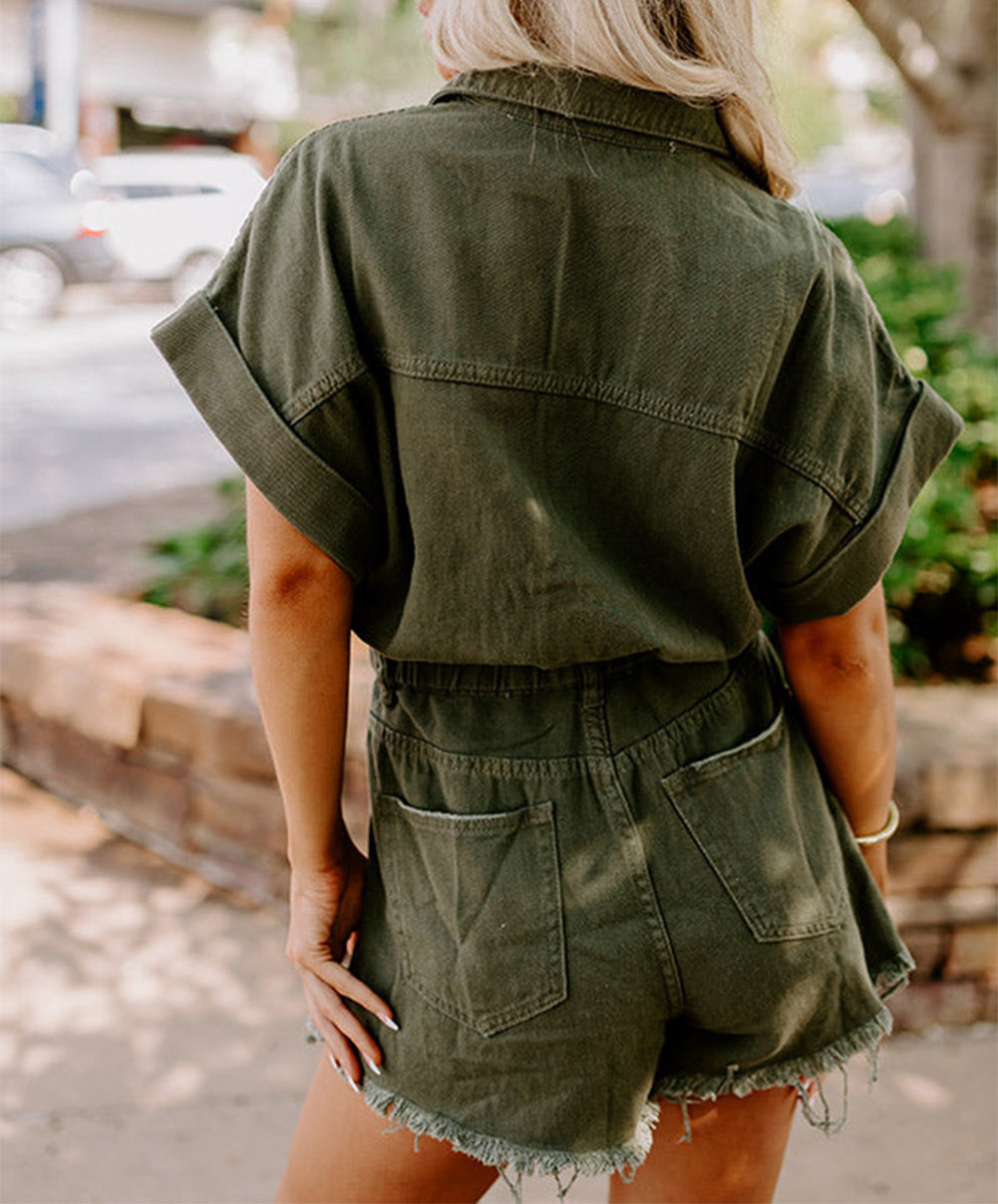 Distressed Frayed Denim Romper
