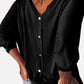 Black Button Decor Loose Fit V Neck Top