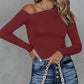 Asymmetrical Neckline Long Sleeve Knit Top