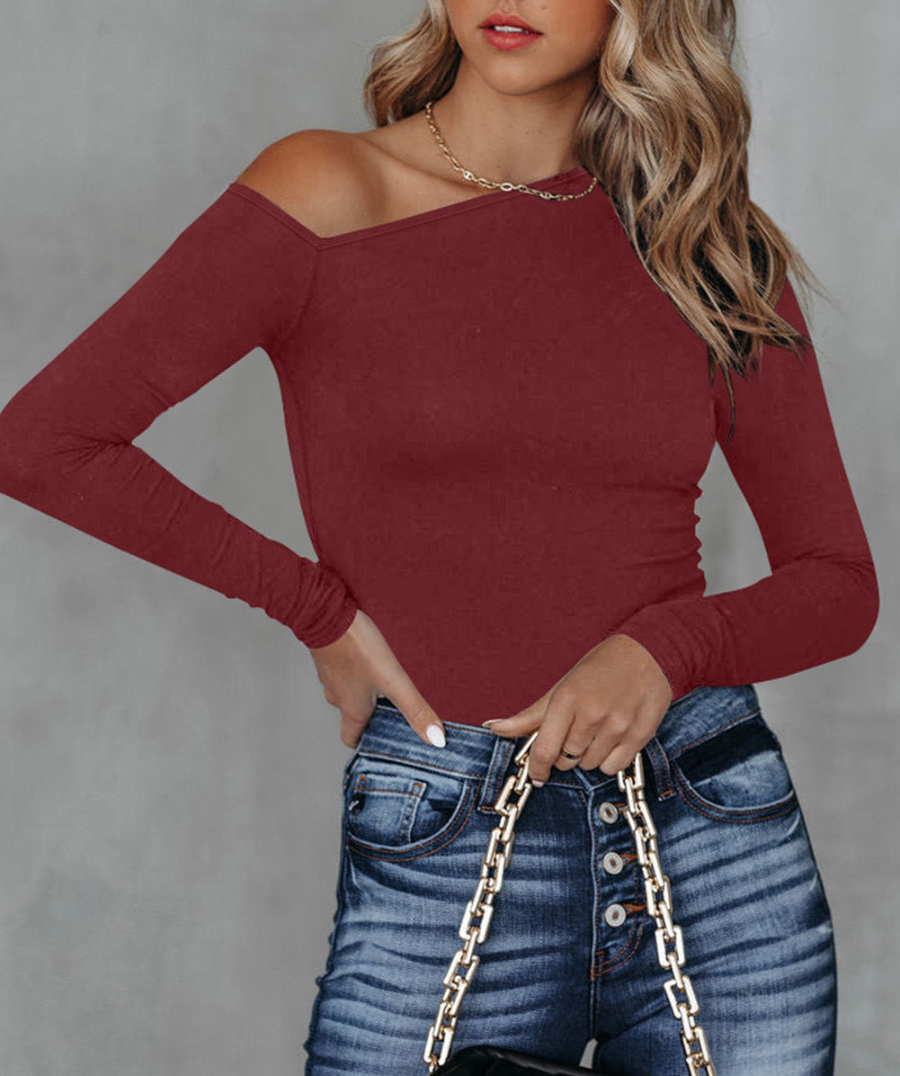 Asymmetrical Neckline Long Sleeve Knit Top